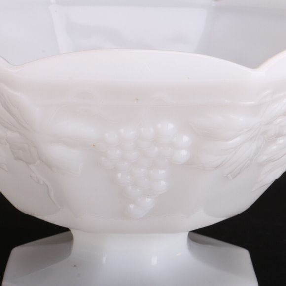 Vintage 1950s Octagonal Milk Glass Grapevine Embossed Table Centerpiece Compote - Picture 11 of 11